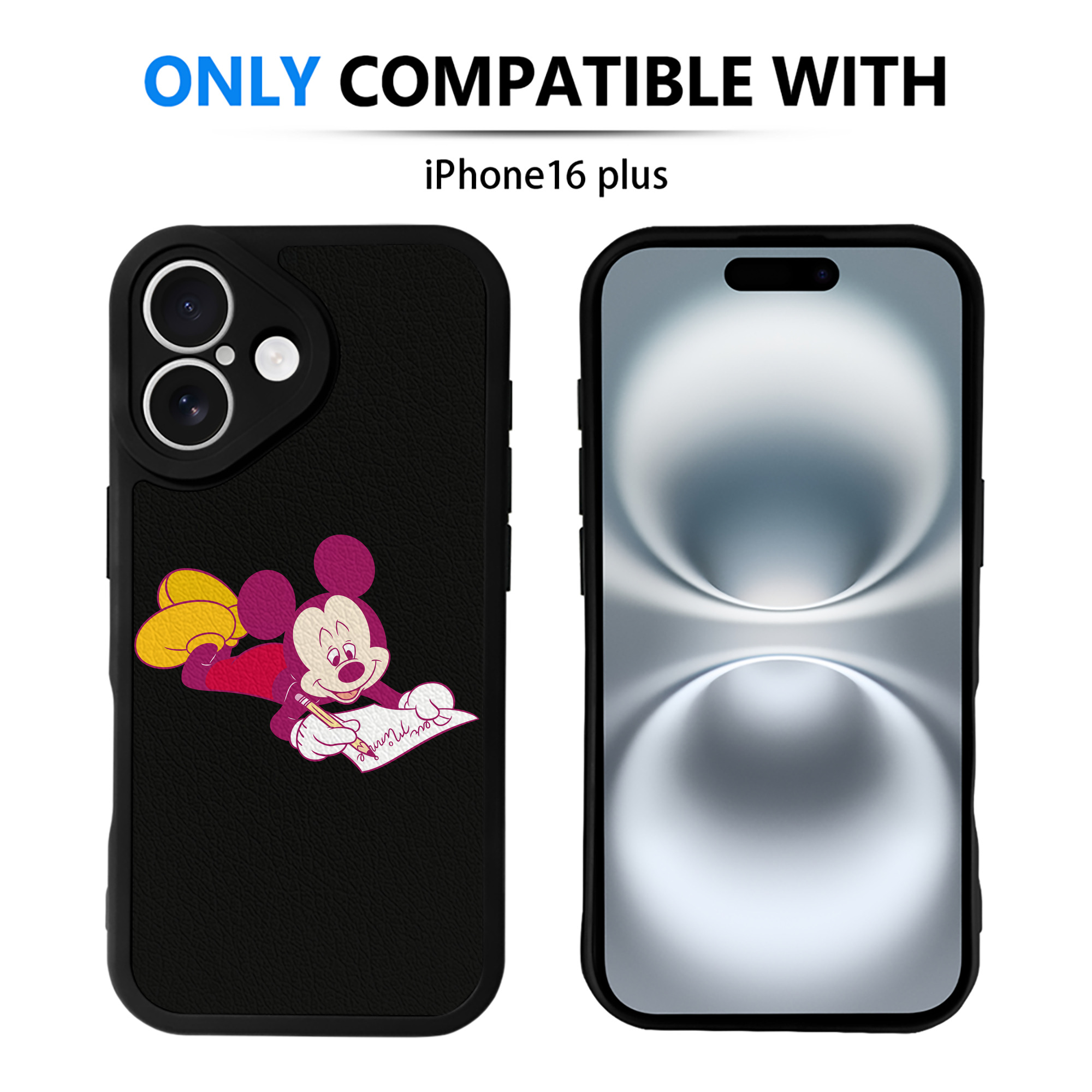 （画像用） ミッキーマウス Mickey Mouse 【iPhone 16シリーズ対応】シリコンスマホケース（レザー調） 材質：シリコン